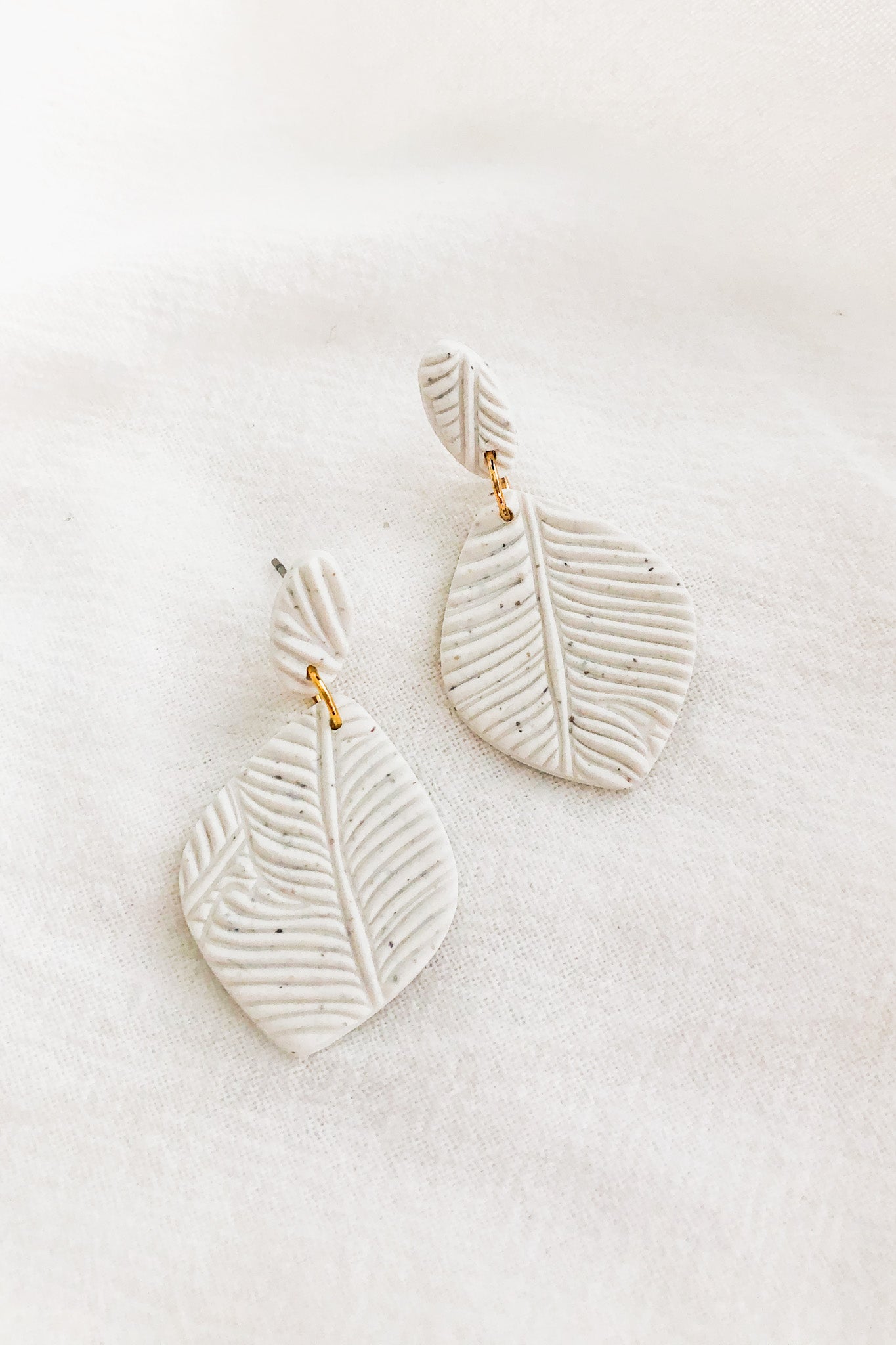 White Leaf Handmade Clay Earrings