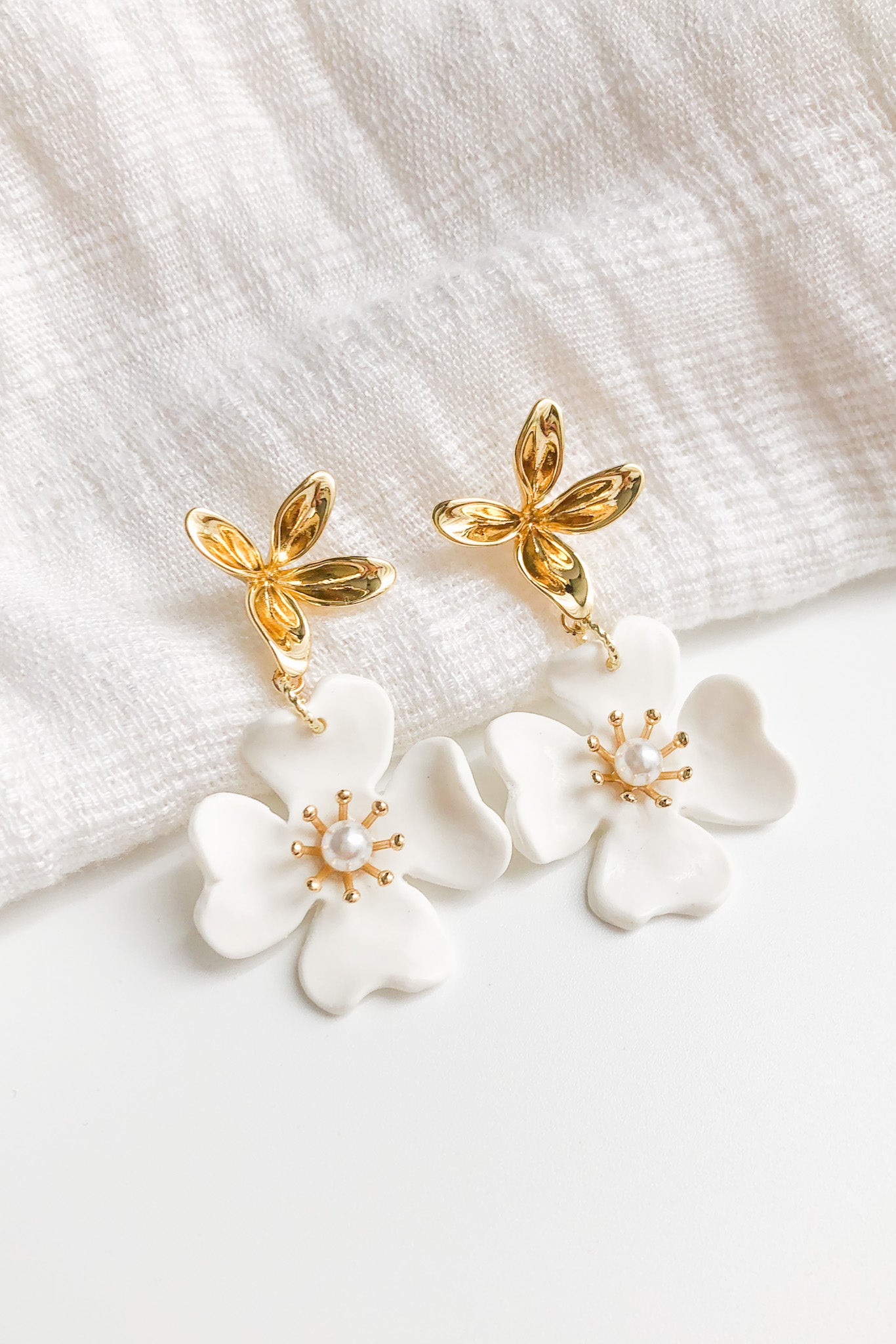 White Opulence Handmade Drop Earrings